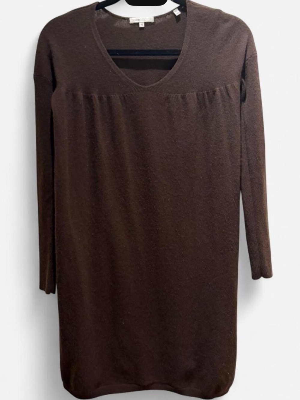 Vince Brown Cashmere V-Neck Long Sleeve Sweater Dress